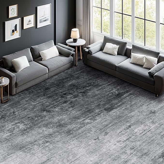 Washable Rug 10x12 Area Rugs for Living Room - Stain Resistant Non-Slip Backing Boho Rug for Bedroom,Durable & Ultra-Thin Vintage Large Area Rug(10x12,Gray)
