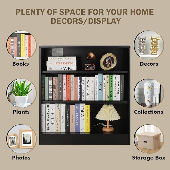 Metal Bookcase with Back Panel, 3 Tier Open Shelf Bookcase with Adjustable Shelves, 31.5 Wide Storage Cabinet Sturdy Steel Cube Shelf Organizer, Free Standing Display Unit