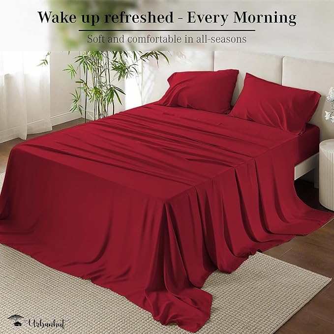 URBANHUT 700 Thread Count Egyptian Cotton California King Sheets, 4Pc Sheet Set Soft Luxury Bed Sheets for Cal King Size Bed, Sateen Weave Hotel Sheets, 16'' Elasticized Deep Pocket - Burgundy