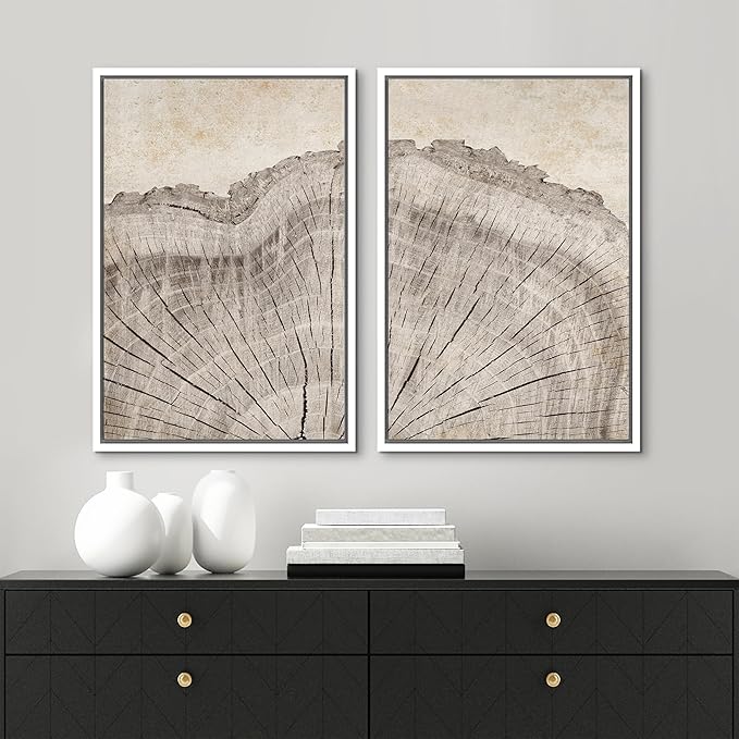 MUDECOR Framed Canvas Print Wall Art Oak Wood Tree Rings Nature Illustration Modern Art Decorative Multicolor Geometric Minimal for Bedroom - 16"x24"x2 White