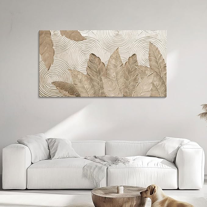 Minimalist & Modern Art for Bedroom Decor Framed Abstract Artwork for Walls Neutral & Contemporary Beige Wall art - Artwork for Living Room and Boho Style Large Abstract Wall Art 24×48IN