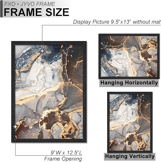Engineered Wood 9.5x13 Picture Frame Set of 2, Black Frame for 9.5 x 13 Inch Picture Poster Photo, Light Weight 9.5 by 13 Frame with Wood-grain for Wall - 2 Pack/Black/9.5"x13"