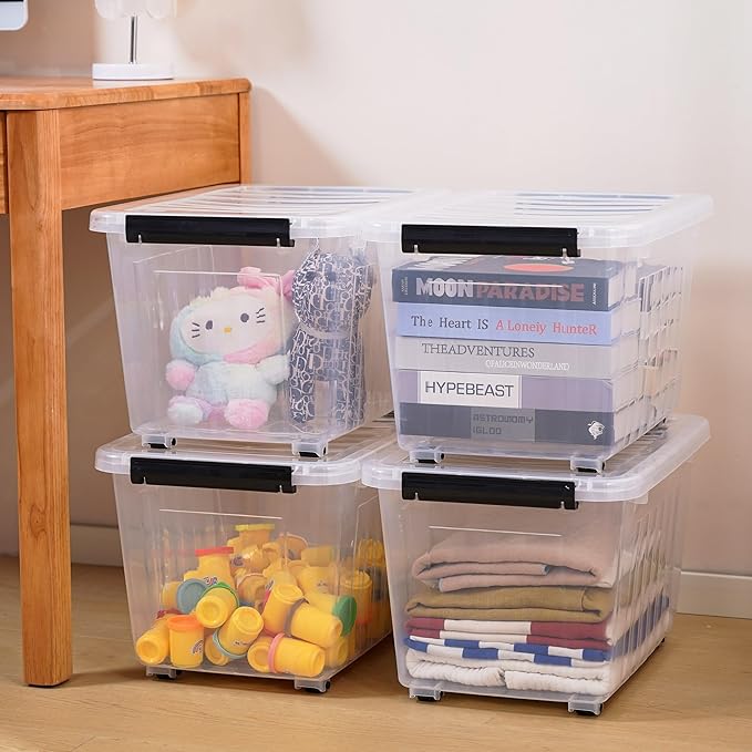 Citylife 54 QT Clear Plastic Storage Bins with Lids Stackable and Nestable Storage Boxes with Lids Large Plastic Storage Containers for Garage, Closet, Kitchen, 4 Packs