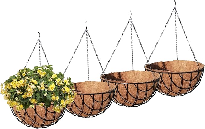 MTB SUPPLY Garden Hanging Baskets 16 Inches - Vintage Geo with Coco-Liner, Pack of 4 Hanging Planter