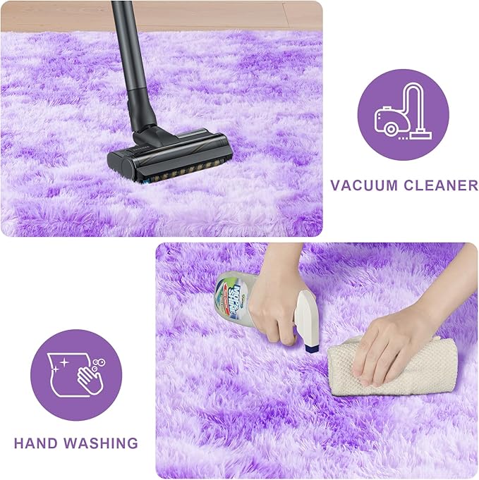 Area Rugs for Bedroom Living Room, 4x6 Soft Large Fluffy Fuzzy Shag Plush Furry Carpet, Soft Indoor Floor Mat for Kids Nursery Home Dorm Office Decor Aesthetic, Tie Dyed Purple