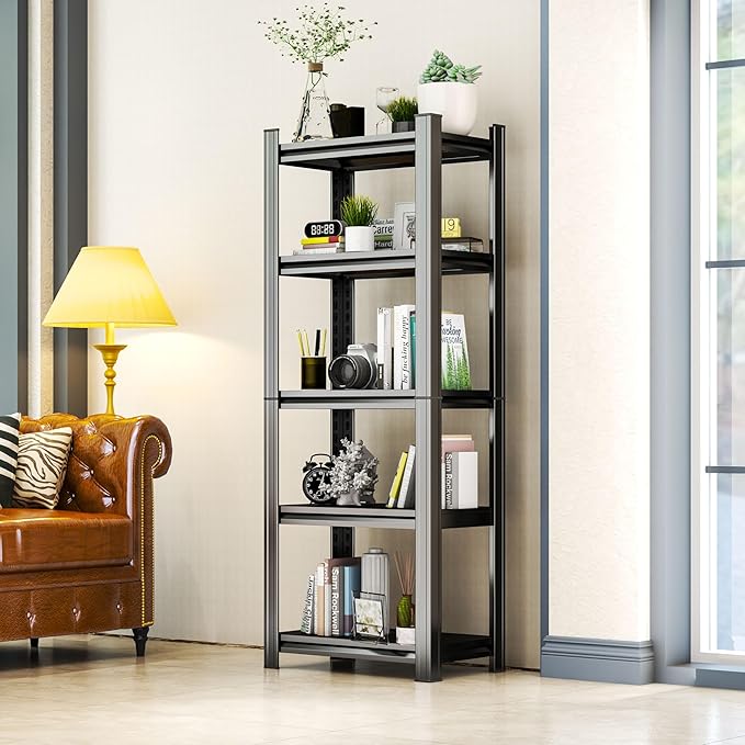 Tall Bookshelf with Open Shelves, Metal Office Book Shelf, Adjustable Organizer Bookcase, Standing Storage Organizer Shelf for Living Room (24" W*14" D*63" H)