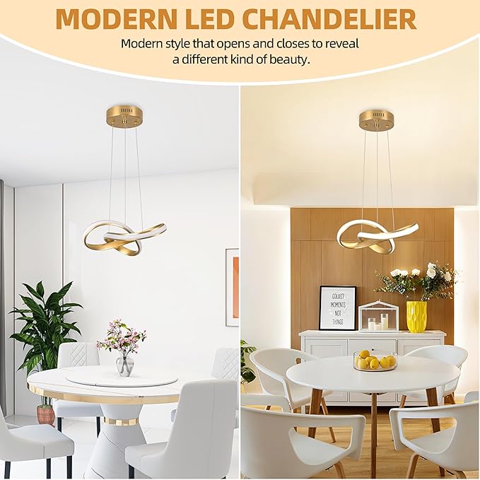 Modern LED Chandelier Contemporary Pendant Lighting Ring Light Fixture Gold with 4500K and 59in Height Adjustable Hanging Lamp for Kitchen Island Hallway Foyer Closet Corridor