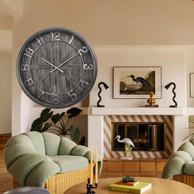 Extra Large Wall Clock, 30 Inch, Dark Grey, Silent Non-Ticking Quartz Movement, Battery Operated, Decorative Roman Numeral, Stylish Clock Living Room, Office, Home Decor