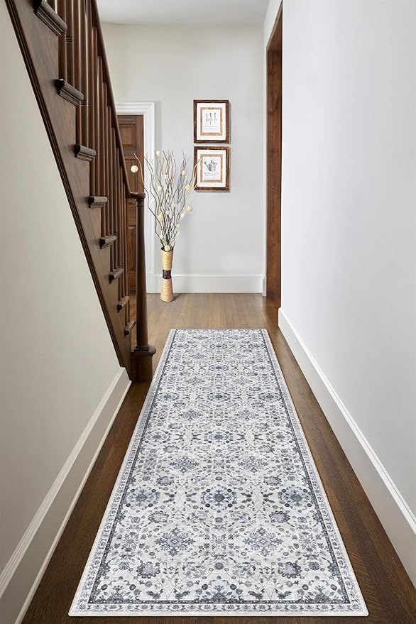 vivorug Runner Rug 2'x7' Vintage Washable Non-Slip Runners for Hallways Kitchen Entryway Laundry Room Carpet Hallway Runner Ivory/Blue