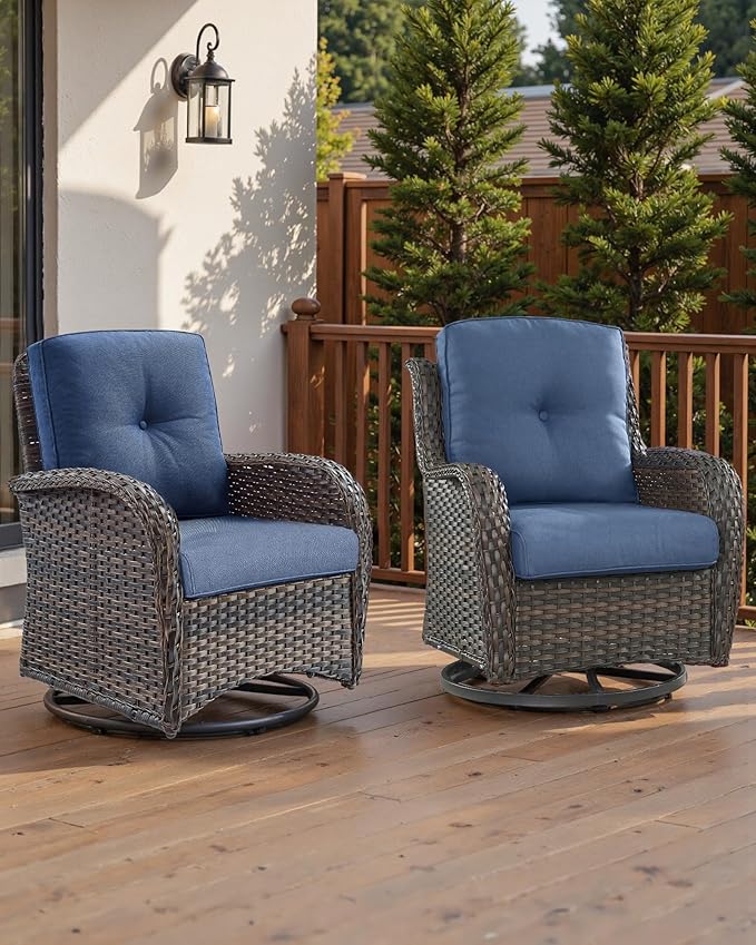 22x25/22x24 Outdoor Replacement Cushions - 1 Set High Back Deep Seat Patio Furniture Cushion for Wicker Dining Swivel Rocking Chairs Rattan Loveseat Couch Sectional Sofa - Navy Blue/Button