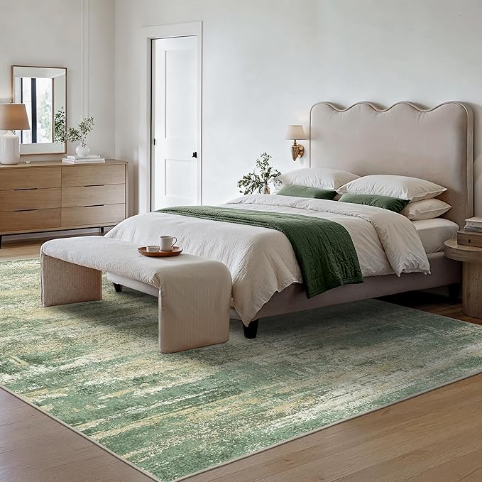 GENIMO 8x10 Area Rugs, Machine Washable Rugs for Living Room Low Pile, Abstract Blue Rug with Non-Slip Rubber Backing, Soft Pet Friendly Carpet for Bedroom, Dining Room, Office, Desert Dawn