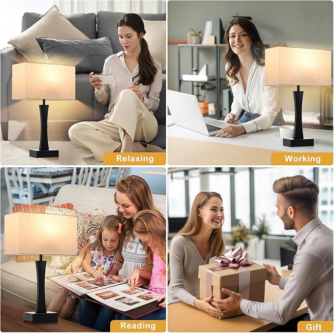 Bedside Lamps for Night Stands - 3 Way Dimmable Table Lamp for Bedroom with USB C+A Ports,Modern Bedside Lamps Set of 2, Touch Lamps for Nightstands(Cream)