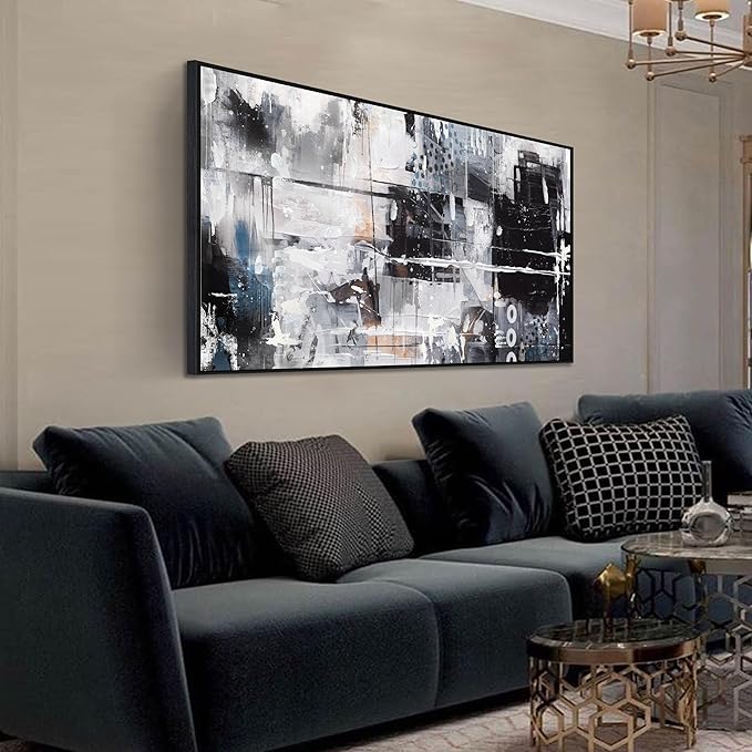 Black and White Abstract Wall Art - Modern Wall Art Living Room - 24" x 48" Framed