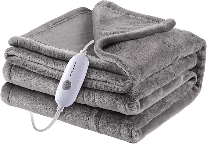 Electric Throw Blanket 50"x60" Throw Size with Cozy Flannel, 5 Heat Settings & 3 Hours Auto Off, Cozy & Warm for All Night, Machine Washable, Light Grey
