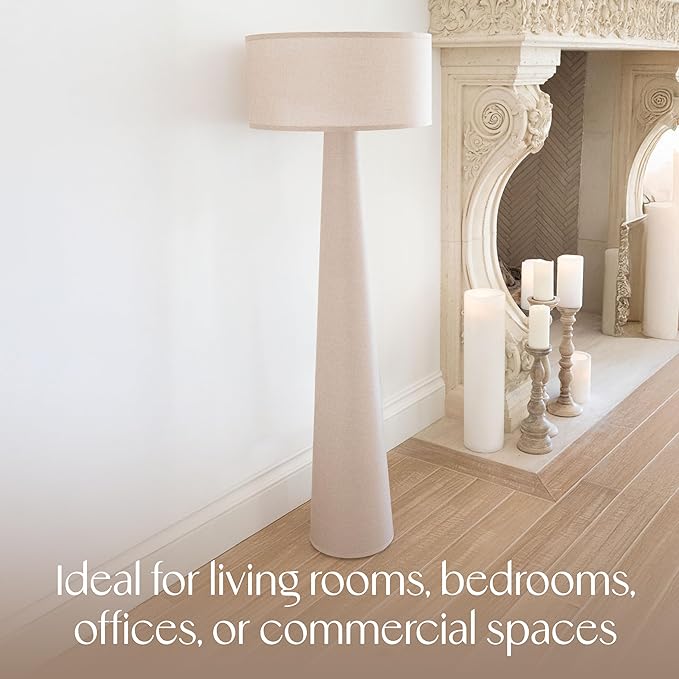 Floor Lamp - Branch and Wick – 59” Tall Standing Linen Lamp with Fabric Shade, LED Bulb Included – Elegant Corner Lamp for Living Room, Bedroom, Office - Taupe