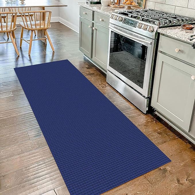 IOHOUZE Washable Runner Rug 2x7 Non Slip Runners for Hallways Entryway Runner Indoor, Kitchen Rugs Woven Cotton Floor Carpet for Kitchen Hall Entrance Bedroom, Royal Blue/Navy