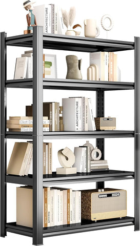 Tall Bookshelf with Open Shelves, Metal Office Book Shelf, Adjustable Organizer Bookcase, Standing Storage Organizer Shelf for Living Room (5tier 39.4" W x 17.7" D x 63" H)
