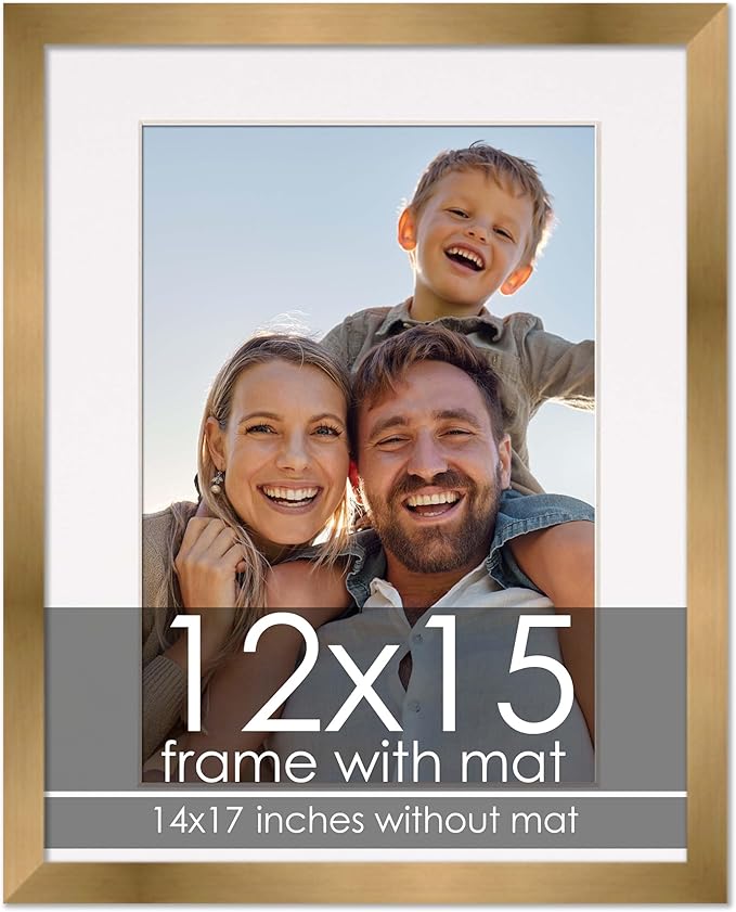 12x15 Frame with Mat - Bronze 14x17 Frame Wood Made to Display Print or Poster Measuring 12 x 15 Inches with White Photo Mat