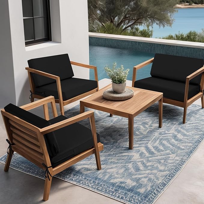 idee-home Outdoor Cushions for Patio Furniture, Outdoor Seat Cushion, Waterproof Couch Hampton Bay Deep Seat Replacement Chair Cushions for Garden Lawn Backyard Deck, 26.5 x 26.5 Black