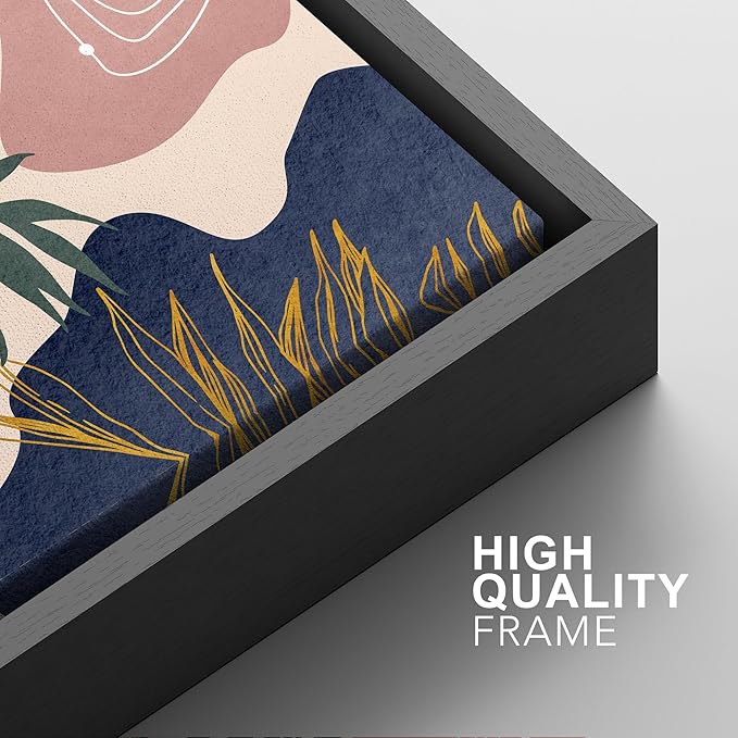SIGNFORD Framed Canvas Print Wall Art Set Retro Mid-Century Geometric Forest Plants Abstract Shapes Illustrations Modern Art Decorative Bohemian for Living Room, Bedroom, Office - 24"x36"x2 Black