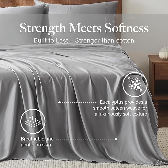 Modern Threads 100% Tencel Lyocell 4-Piece Sheet Set, 400 Thread Count Luxury Bedding, Platinum Gray, King