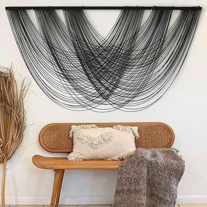 Flber Macrame Wall Hanging Black 59.00" W x 31.00" L Boho Wall Decor Large Boho Yarn Tapestry Living Room Bedroom Home Wall Décor