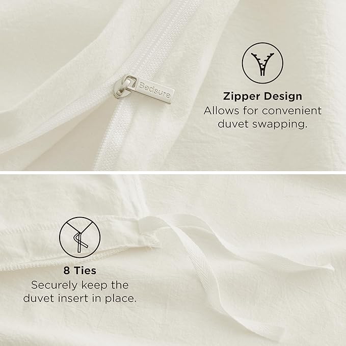 Bedsure 100% Washed Cotton Duvet Cover King Size - Wax Paper Minimalist Duvet Cover Linen Like for All Seasons- GentleSoft™ Plain Simple Cotton Bedding, 3 Pieces (Wax Paper, King, 104"x90")