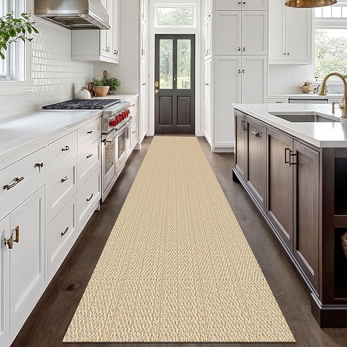 IOHOUZE Washable Exrea Long Hallway Runner Rug 3x18 Non Slip Rubber Backed Kitchen Runner Entryway Runner Indoor, Woven Rug Carpet for Kitchen Hall Entryway Stair, Warm Beige/Orange/Apricot