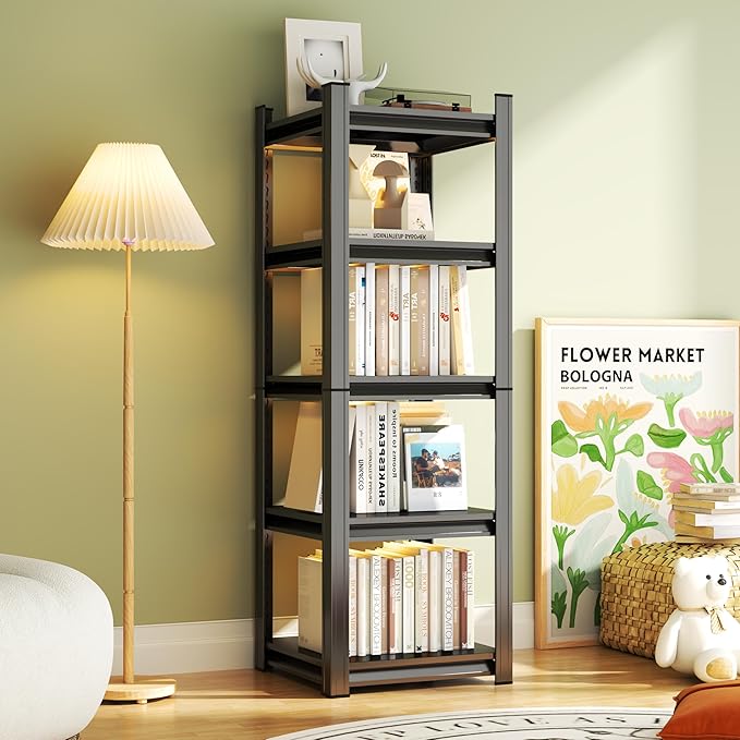 Tall Bookshelf with Open Shelves, Metal Office Book Shelf, Adjustable Organizer Bookcase, Standing Storage Organizer Shelf for Living Room (5 Tier 16" W x 16" D x 54" H)