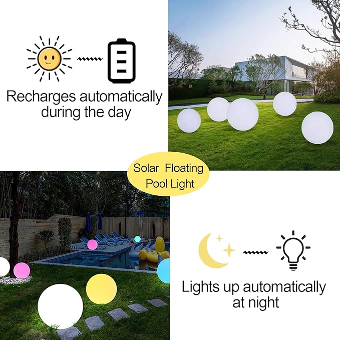 8-Inch Rechargeable LED Orb Light – 16 Color Glow Sphere, 4 Modes, Waterproof Ambient Lighting Ball, Solar & USB Charging Glowing Orb for Indoor, Outdoor, Pool, Room, and Patio Decor