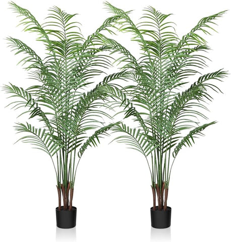 Artificial Palm Tree 5.5Ft Faux Dypsis Lutescens-Tall Fake Plants with Adjustable Branches,No Maintenance,Tropical Palm Tree for Indoor Decor - Ideal for Living Room,Office,Commercial Spaces,2pcs
