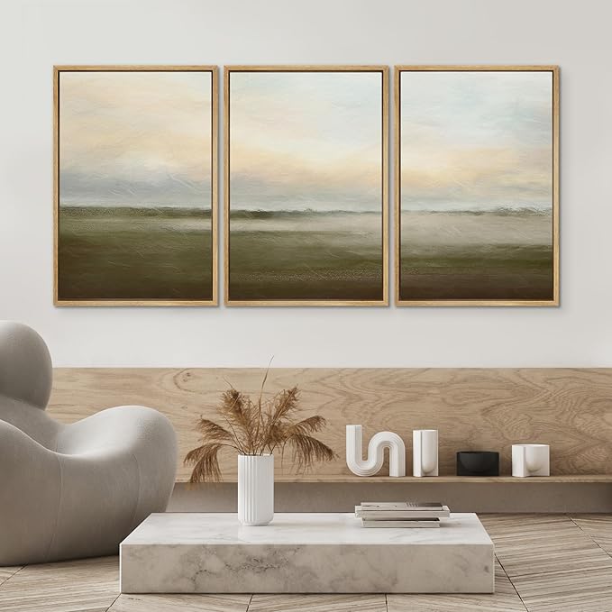 SIGNWIN Framed Canvas Print Wall Art Set Pastel Sunset Country Farmland Landscape Nature Abstract Illustrations Fine Art Decorative Nordic Rustic for Living Room, Bedroom, Office - 16"x24"x3 Natural