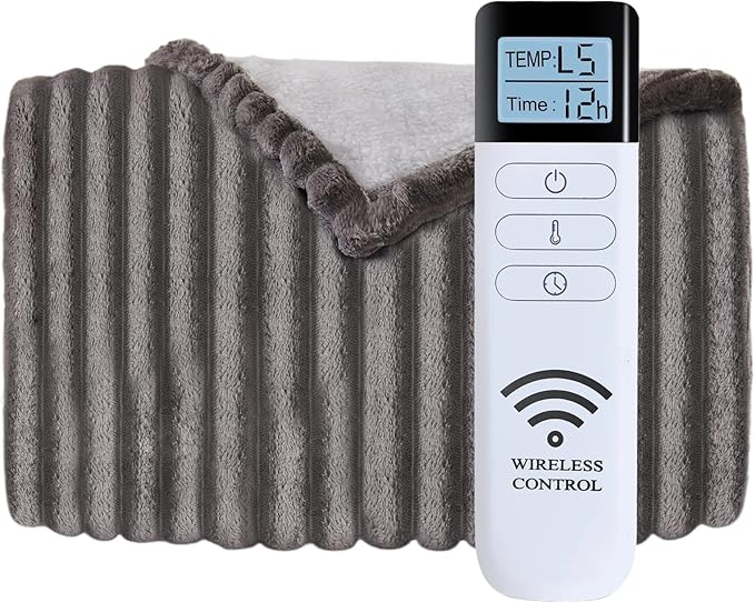 Heated Blanket Electric Blanket 90"x90", Soft Flannel Sherpa Electric Throw with 5 Heating Level & 1-12 Hour Auto Off, Heated Throw with Overheating Protection, Machine Washable (Grey)