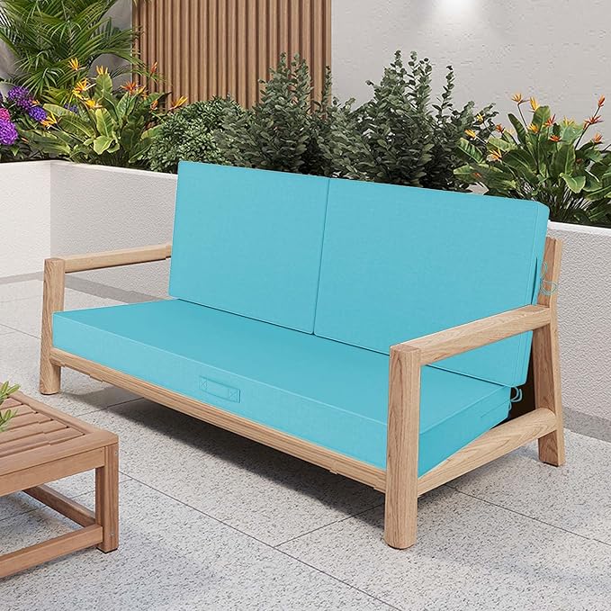 Outdoor Loveseat Cushion Set 46 x 26 Inch, Waterproof & Fade-Resistant Deep Seat Patio Cushions with Removable Cover, Ties & Hidden Zipper, Patio Love Seat Sofa Cushions for Sofa Bench Couch,Lake Blue