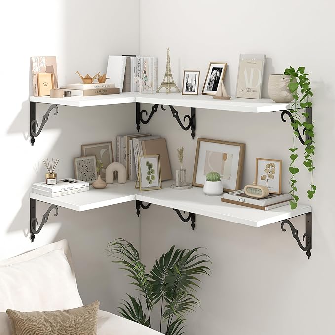 Floating Shelves for Wall, 24"W x 8"D Wall Shelves, 12 Inch Deep Floating Shelf with Bracket, 24 Inch Floating Shelves for Living Room and Bathroom, Display & Storage Shelves, White, Set of 2