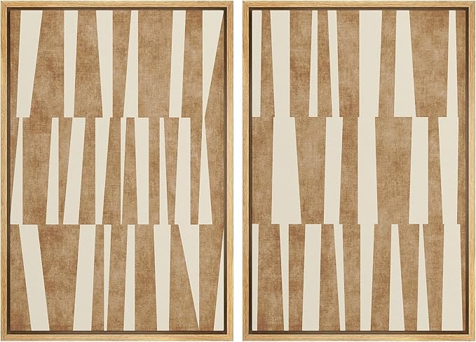 MUDECOR Framed Canvas Print Wall Art Set Taupe Tones Modern Geometric Abstract Illustrations Modern Art Decorative Bohemian Calm/Zen for Living Room, Bedroom, Office - 16"x24"x2 Natural
