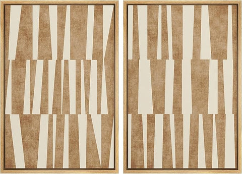 MUDECOR Framed Canvas Print Wall Art Set Taupe Tones Modern Geometric Abstract Illustrations Modern Art Decorative Bohemian Calm/Zen for Living Room, Bedroom, Office - 16"x24"x2 Natural