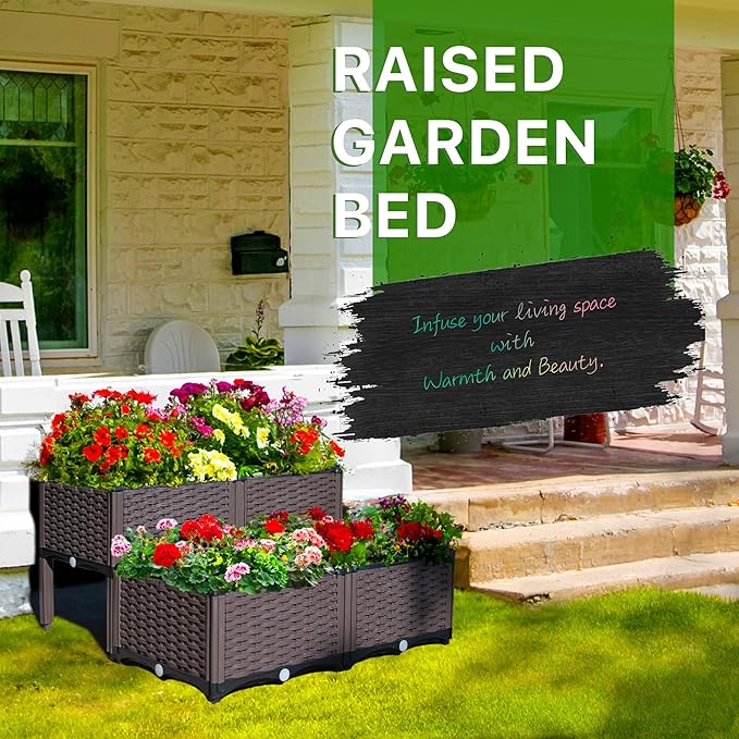 Holy Fire Elevated Raised Garden Bed - Ideal for Patio, Balcony, Yard - Grow Veggies, Flowers, and Plants - Outdoor Gardening Solution - Durable Container for Garden Supplies (2 Set - B)