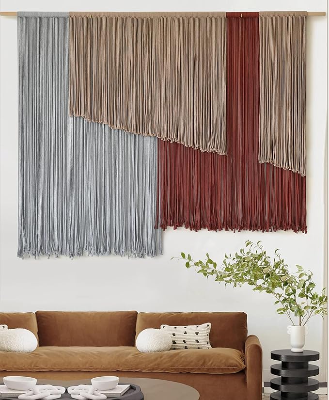 Macrame Wall Hanging Large 57" Wx43 L Fiber Wall Art Modern Yarn Boho Wall Decor for Headboard Living Room Gallery Couch Bedroom Decor