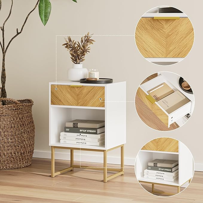 Masupu Extra Large Nightstand,Boho Night Stand Modern Farmhouse Wood Bedside Table with Storage Drawer,Side End Table for Bedroom,Living Room,Office White
