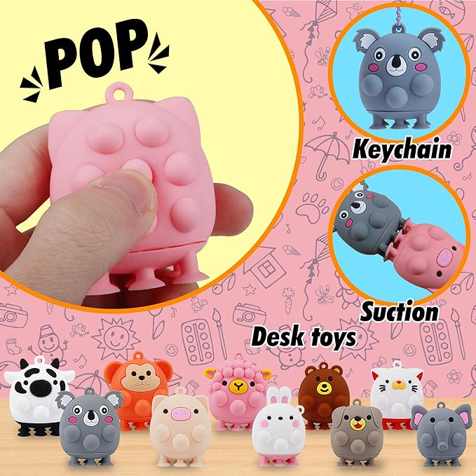 12 PCS Party Favors for Kids,3D Animal Pop Toys,Goodie Bags Stuffers for Kids,Pinata Stuffers Carnival Prizes,Fidget Toys Bulk,Prize for Classroom,Suction Toys for Toddlers