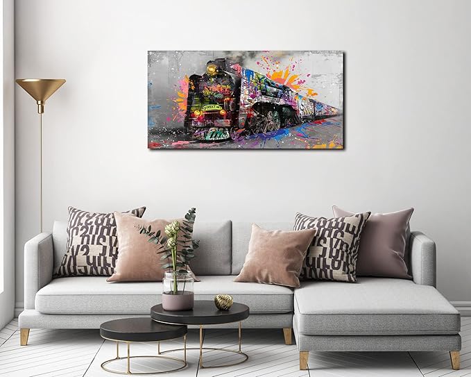 JKWALL77 Graffiti Train Wall-Art - Banksy Canvas Wall Art For Living Room - Modern Art Wall Decor Ready To Hang Size 40" x 20"