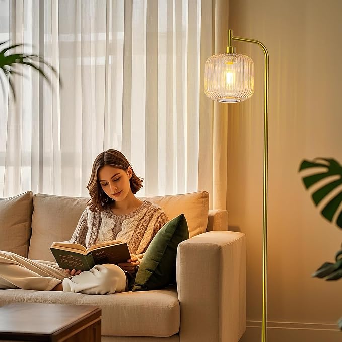 MAYNA Glass Floor lamp Living Room, Modern Vertical lamp, Remote Control Switch with Glass lampshade, 67-inch high lamp Suitable for Bedroom and Study (2700K LED Bulb Included)