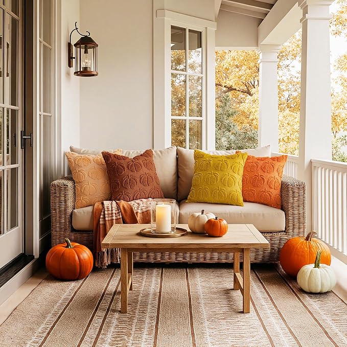 MIULEE Fall Pumpkin Pillow Covers 18x18 Inch Set of 4 - Soft Cozy Plush Decorative Pillows with Embroidered Pumpkin Pattern Autumn Halloween Holiday Decor for Sofa Couch Bed Living Room,Rust-Orange