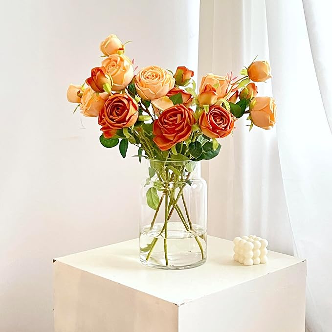 BLOFLO Clear Glass Vase, 9 Inch Large Glass Vase for Flowers, Modern Thick Glass Flower Vases for Centerpieces, Decorative Glass Cylinder Hydroponic Vase for Wedding, Home, Office (Clear, 9Inch)