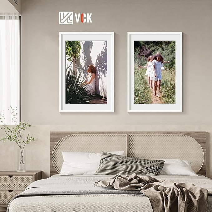 VCK 24x36 Poster Frame 5 Pack - with Mat 20x30, White Solid Wood Picture Frame with Textured Exclusive, Horizontal and Vertical Formats with Included Hanging Hardware