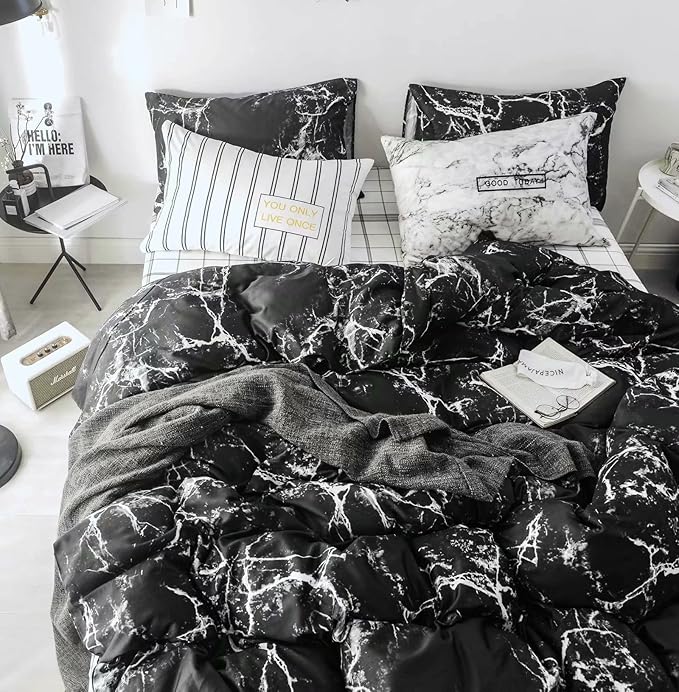 Luxlovery Black Marble Comforter Set California King Black and White Marble Bedding Comforter Set Women Men Gothic Abstract Comforter King Size Breathable Soft Cozy Blanket Quilts Comforter