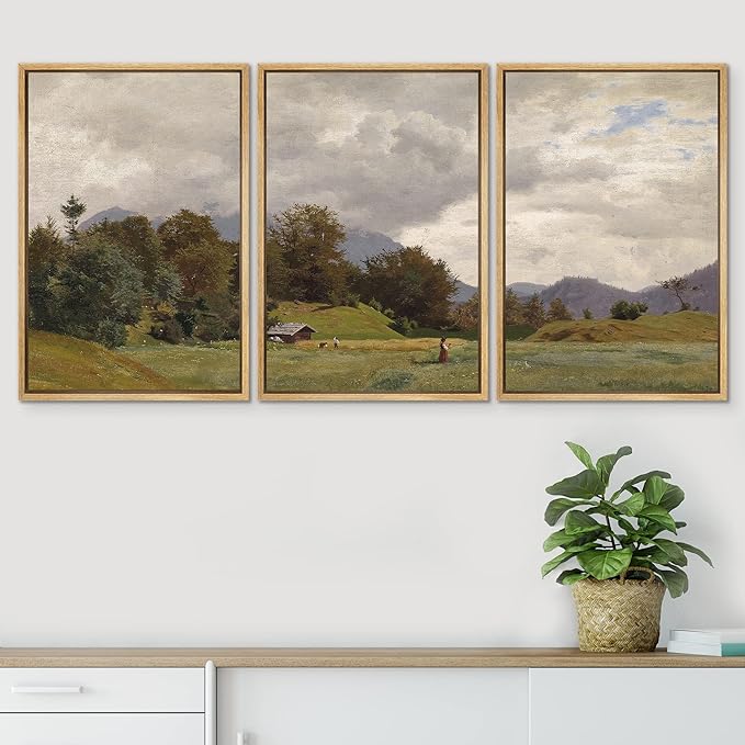 SIGNWIN Framed Canvas Print Wall Art Woodland Nursery Decor Set Storm Cloud Pastoral Farm Landscape Nature Abstract Nordic for Living Room, Bedroom, Office - 24"x36"x3 Natural