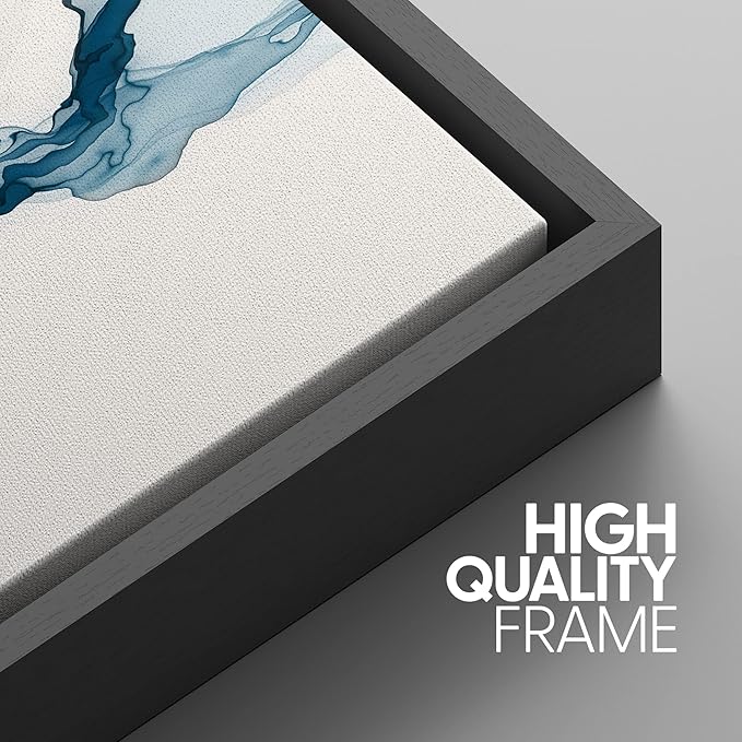 SIGNWIN Framed Canvas Print Wall Art Set Blue Tan Smoke Wave Landscape Abstract Shapes Illustrations Modern Art Decorative Contemporary Colorful for Living Room, Bedroom, Office - 24"x36"x3 Black