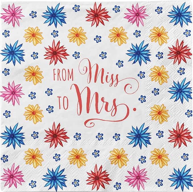 Bridal: From Miss to Mrs (Colorful Floral) Tableware Pack: Disposable Paper Plates, Napkins and Cups Set for 20